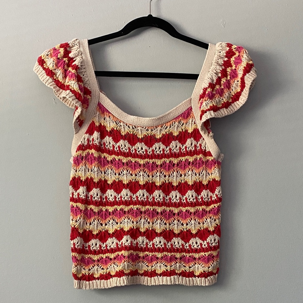 Blu Pepper Multicolor Knit Top with Ruffled Sleeves